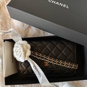 SOLD. Chanel Black Caviar Wallet on Chain Gold Hardware, Microchipped